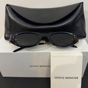 Gentle Monster Black Oval Sunglasses Gold Metal Arms Designer Style